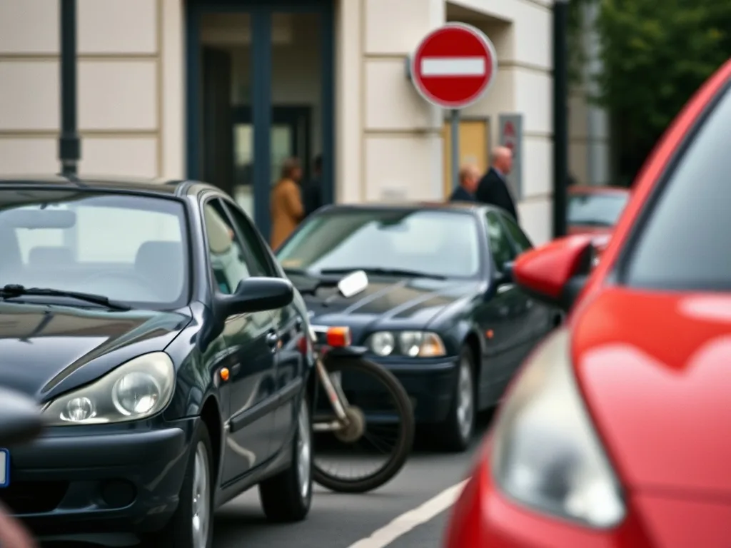 Façade d’une auto-école de quartier avec enseigne lumineuse et voiture de conduite garée devant, dans une rue calme de